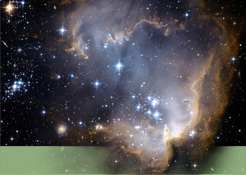 Foto mit Link zur Bildergalerie: offener Sternhaufen NGC 602 in der Kleinen Magellanschen Wolke